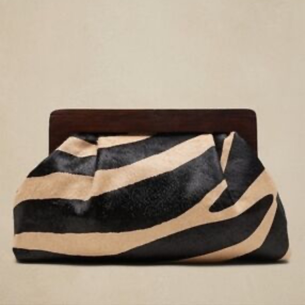 Banana Republic Zebra-Print Clutch in Black and Cream